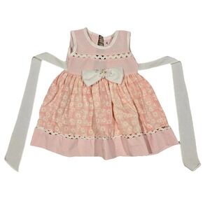 Kids Time  Girls Pink White Gingham Seersucker Dress Flowers Easter